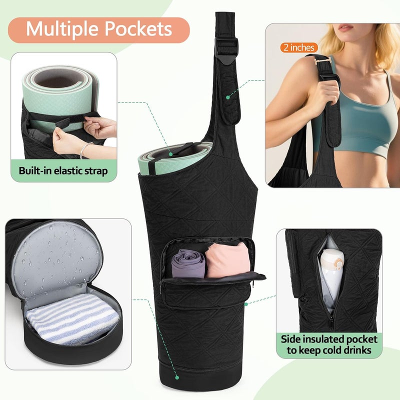 Smasrob Yoga Mat Bag with Wet Pocket, Bottle Pocket and Mat Secure Straps, Yoga Mat Carrier Fits Most Size Mats (Bag Only), Black - Image 2